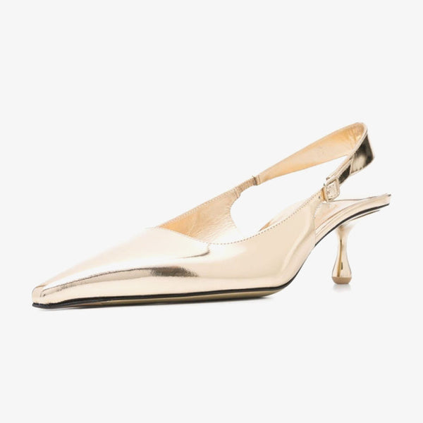 Gold-Tone Leather Slingback Pumps