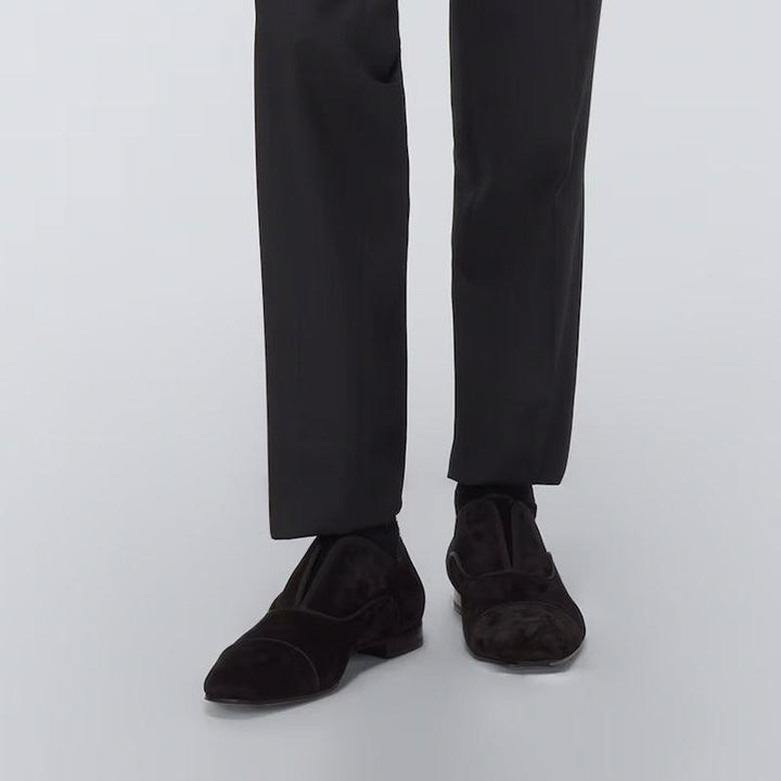 Men's Black Velvet Loafers with Open Uppers - ARNO CONTI