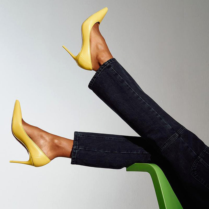 Glamorous Yellow Leather Sporty Pumps - ARNO CONTI