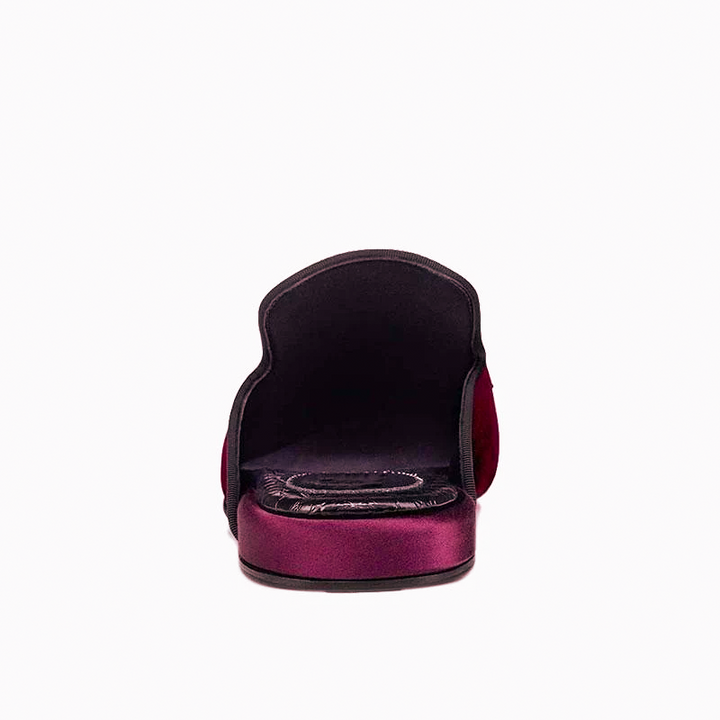 Backless Burgundy Velvet Loafers Slides Casual - ARNO CONTI