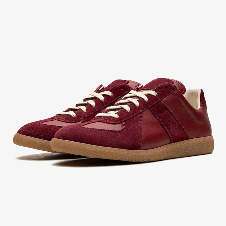 Red Leather Lace-Up Sneakers - Arno Conti Shoe