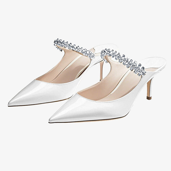 White Patent Leather Mules