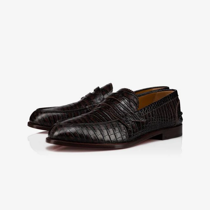 Crocodile Pattern Strap Leather Penny Loafers - ARNO CONTI