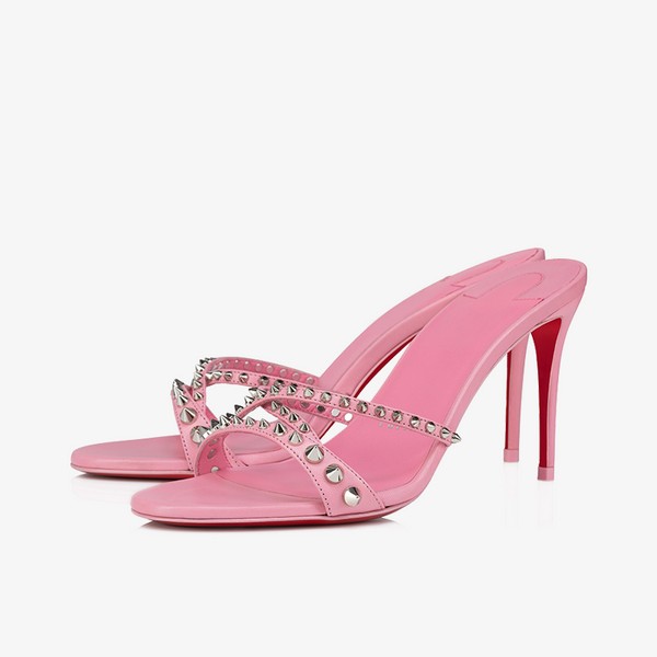 Sleek Light Pink Leather Sandal with Spikes