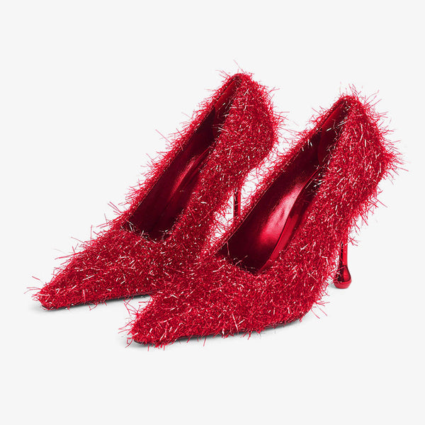 Red Tinsel Drop-Heel Evening Pumps