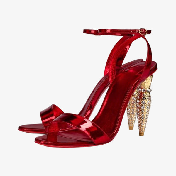 Patent Strass Ankle Strap Heels