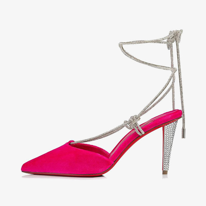Glam Pink Velvet Pumps and Sequin Laces - ARNO CONTI