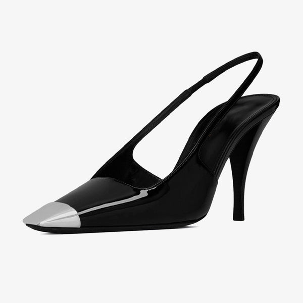 Black Patent Leather Square Toe Stiletto Heels