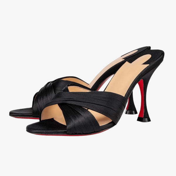 Black Satin Draped Mule