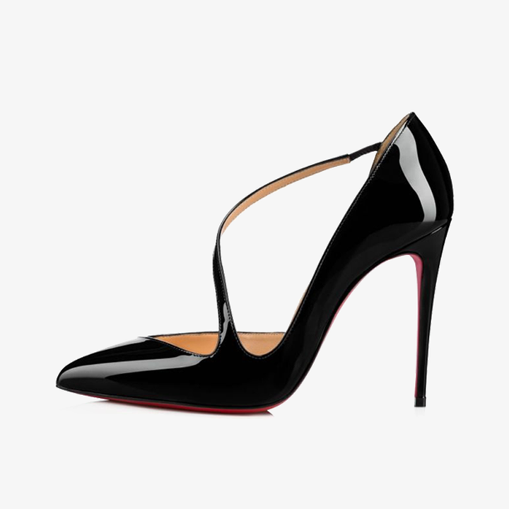 Black Patent Leather Pumps with Asymmetric Toe - ARNO CONTI