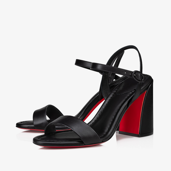 Stylish Black Calf Leather Block Heel Sandal