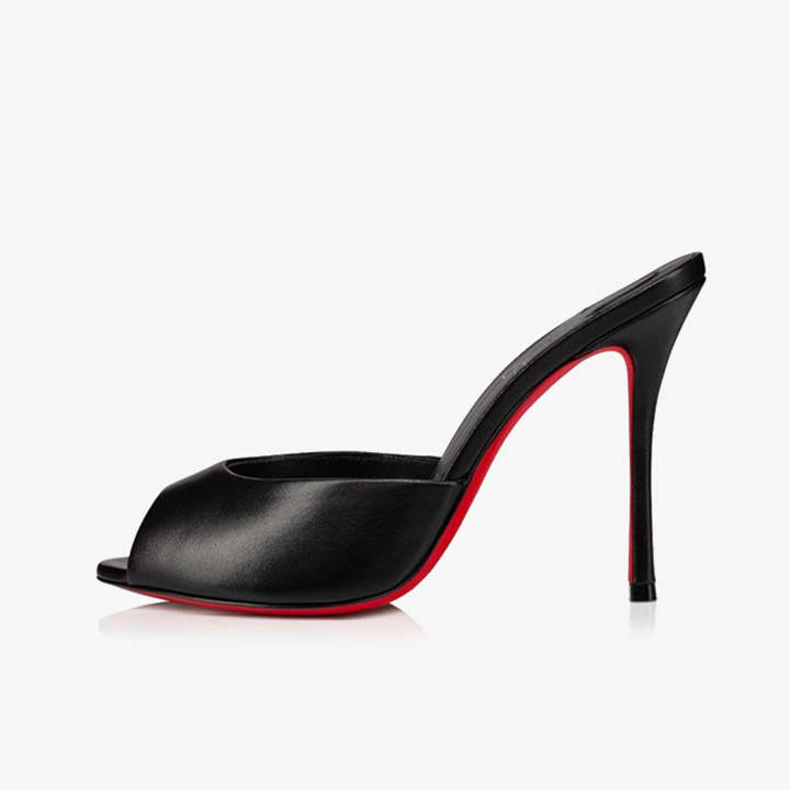 Black Leather Stiletto with Open Toe - ARNO CONTI