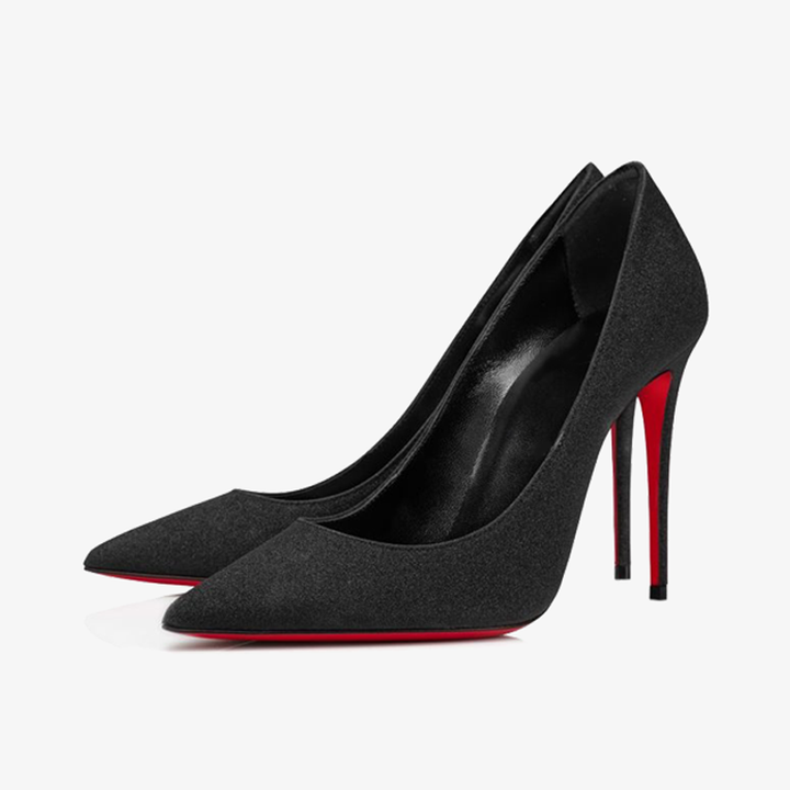 Black Glitter Suede Pointed-Toe Pump - ARNO CONTI