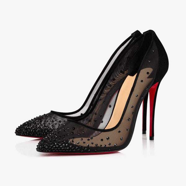 Black Mesh and Strass Embellished Pumps