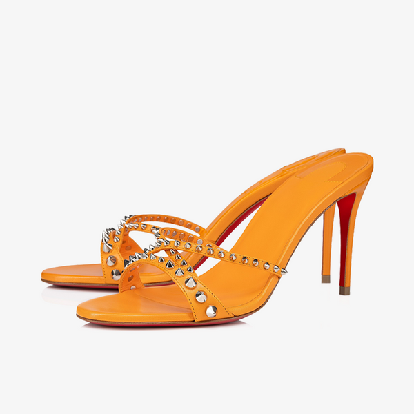 Sleek Orange Leather Sandal with Spikes
