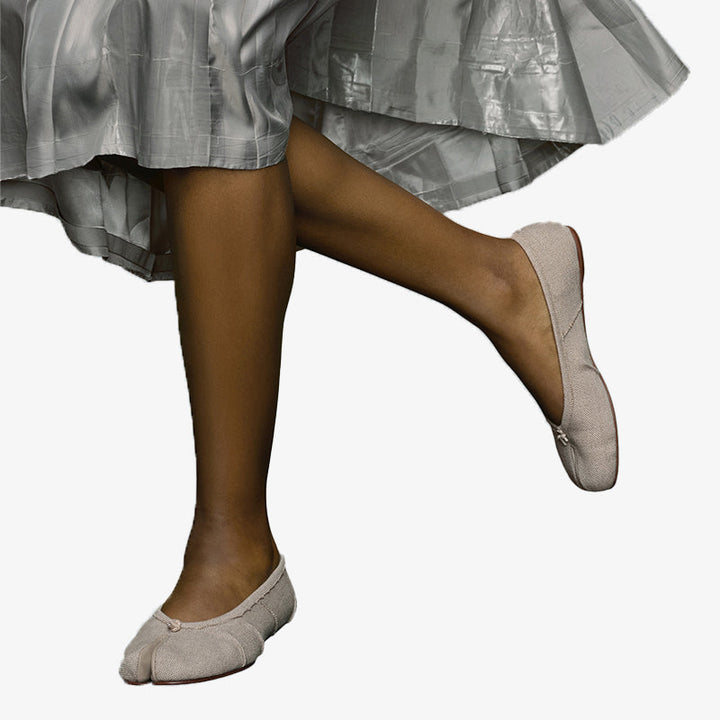 Textured linen Ballerinas with Handmade Folds - Arno Conti Shoe