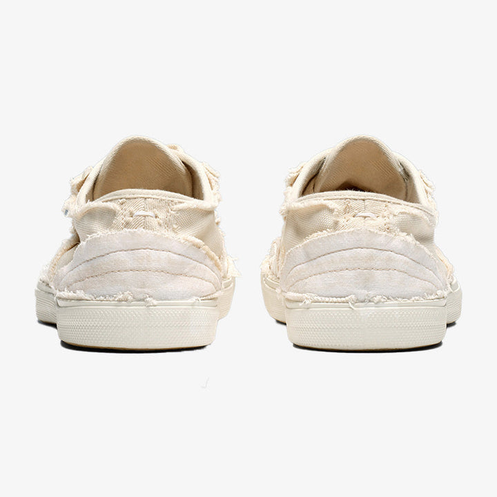 Off White Cotton Canvas Lace-Up Sneakers - Arno Conti Shoe