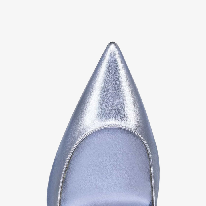Silver Laminated Leather Stiletto with Pointed Toe - ARNO CONTI