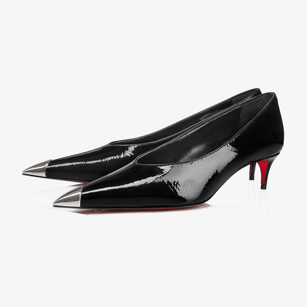 Black Patent Leather Pointed-Toe Pumps
