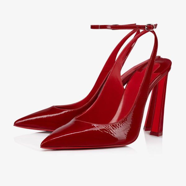Red Patent Leather Pumps with Bevelled Heel
