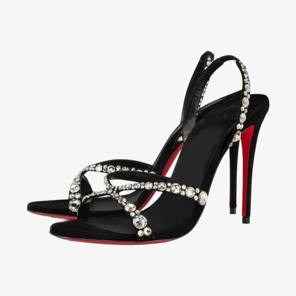 Strass-Embellished Suede Black Sandal