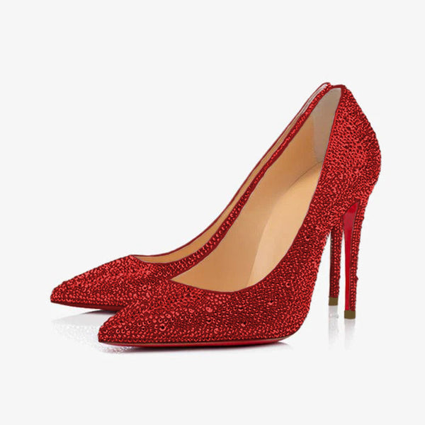 Rhinestone Stiletto Heels Red | Silver