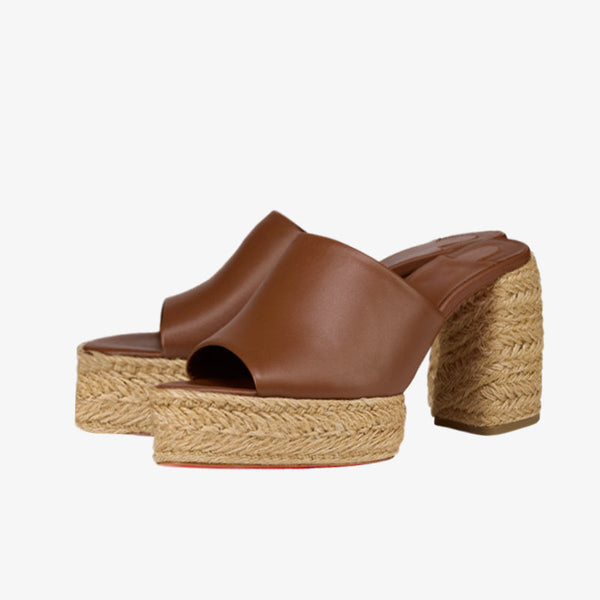 Brown Leather Espadrille Mule