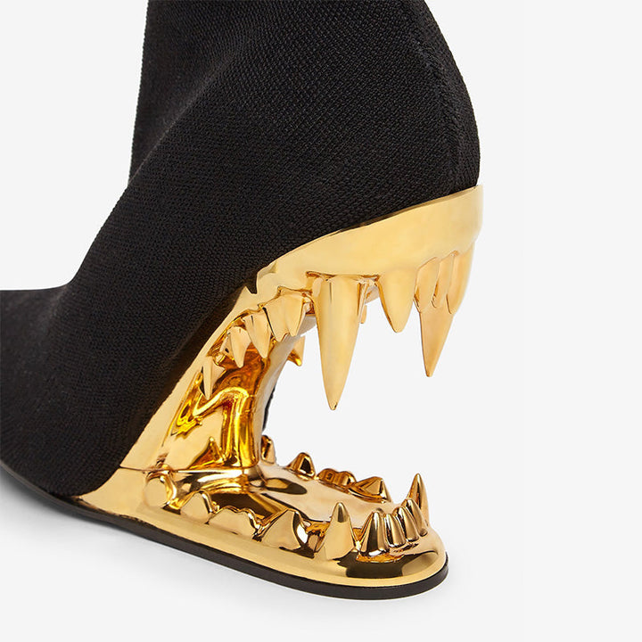 Gold Sculpted Heel Ribbed Sock Boots - Arno Conti Shoe