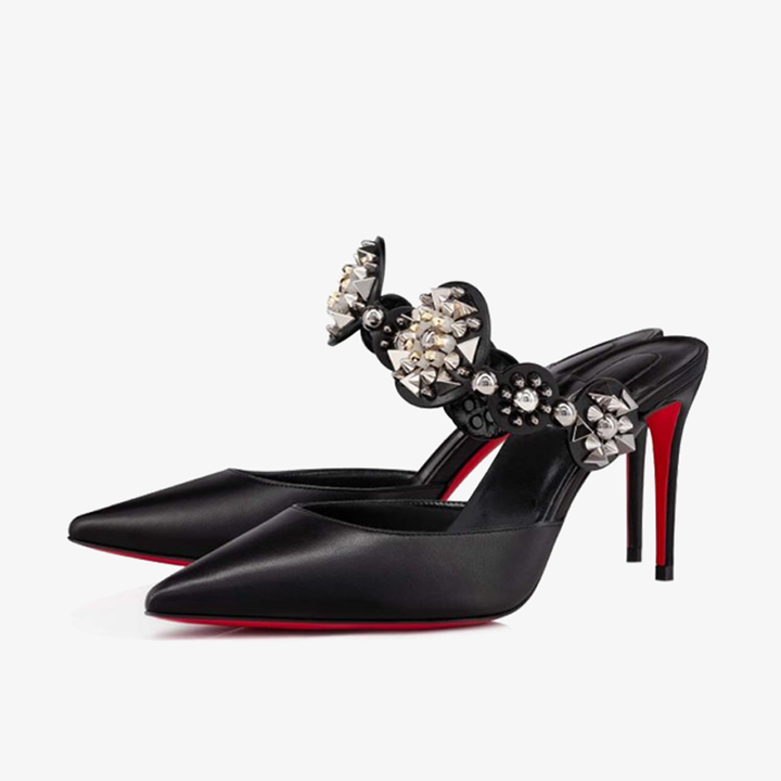 Black Leather with Strass and Silver Spikes - ARNO CONTI