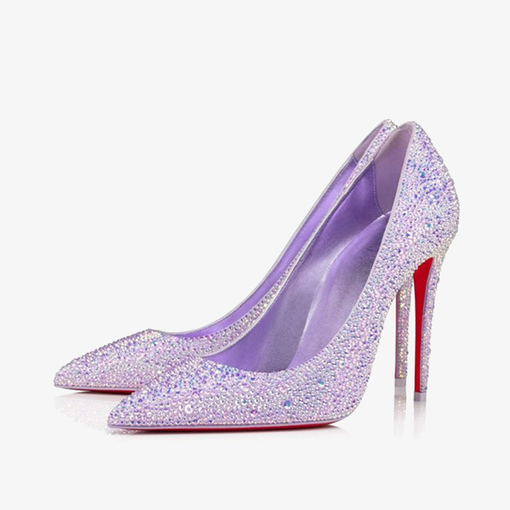 Lilac Suede Stiletto Pumps with Strass Detail - ARNO CONTI