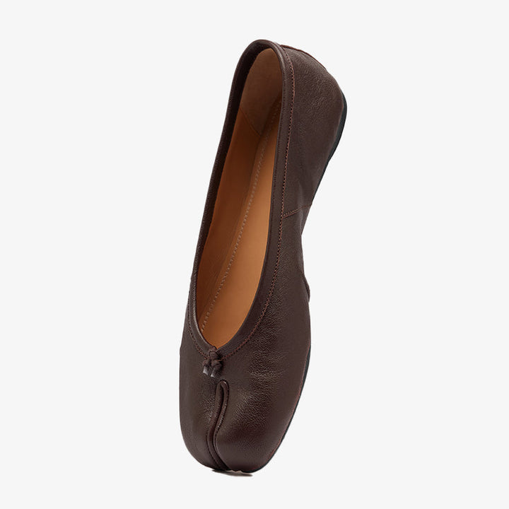 Elegant Split-Toe Ballet Flats in Tan Leather - Arno Conti Shoe