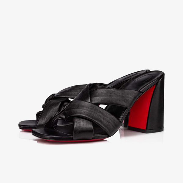Sophisticated Black Leather Sandal with Asymmetric Heel