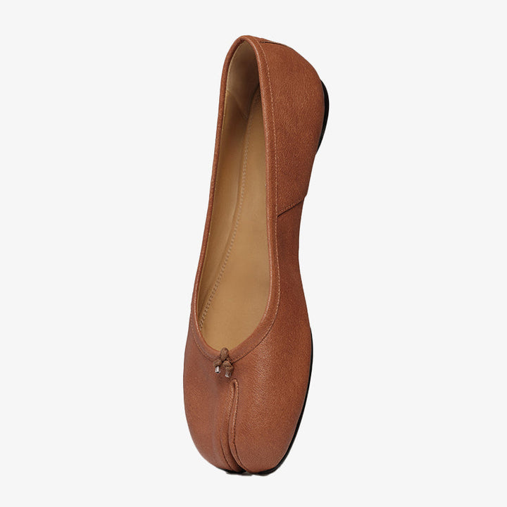 Camel Split-toe Leather Ballerina Flats - Arno Conti Shoe