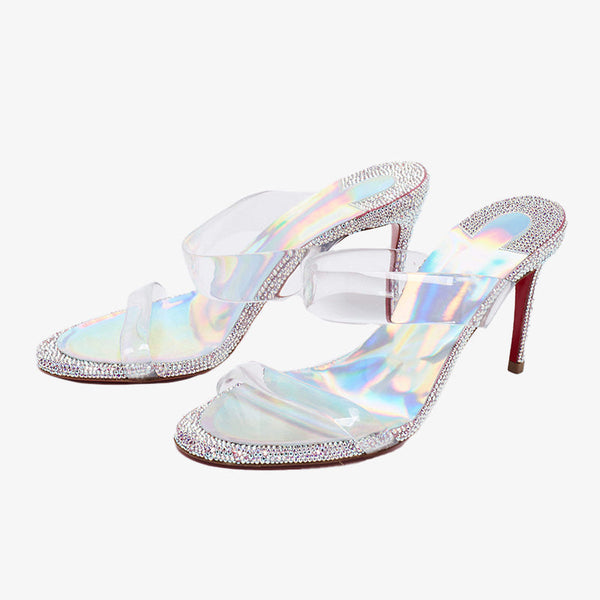 Crystal-Embellished Transparent PVC Sandals