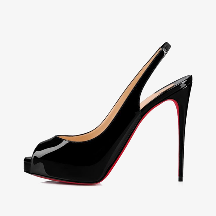 Black Patent Leather Peep Toe Pumps - ARNO CONTI