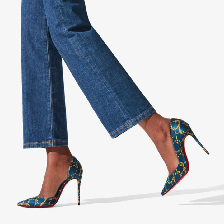 Midnight Blue satin Pump with Plunging Decollete - ARNO CONTI