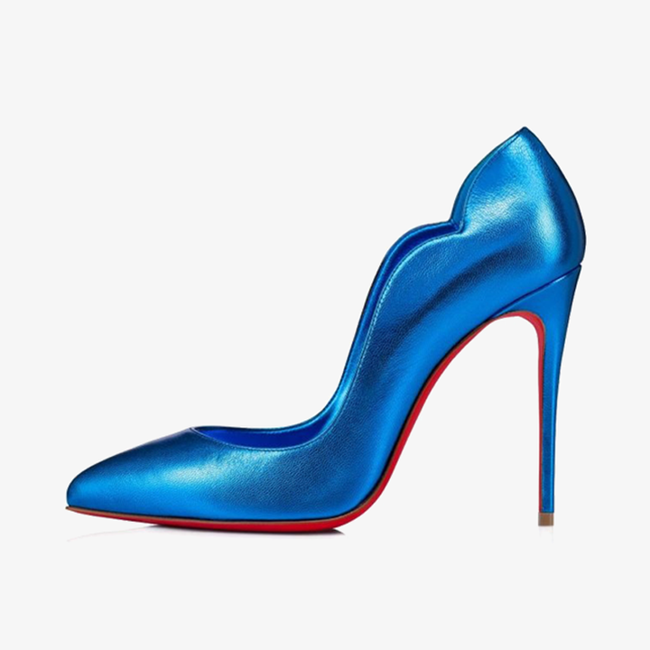 Laminated Blue Leather Pump with Pointed Toe - ARNO CONTI