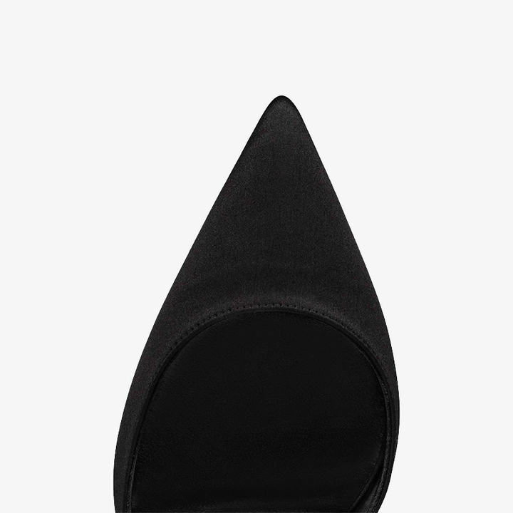 Black Satin Crepe Pumps with Silver Rhinestones - ARNO CONTI