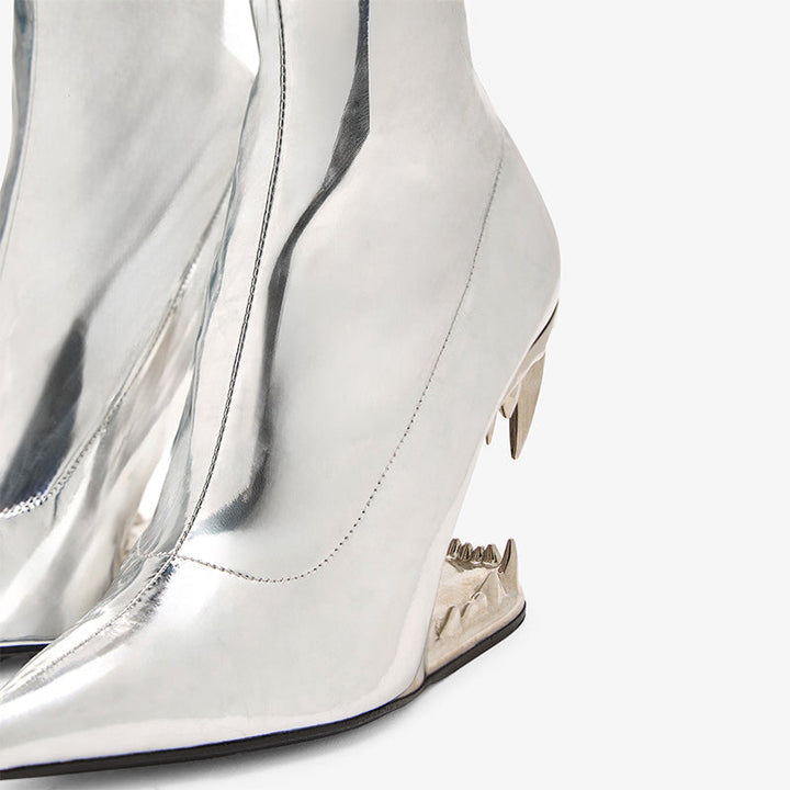 Silver Mirror Heel Stretch Ankle Boots - Arno Conti Shoe