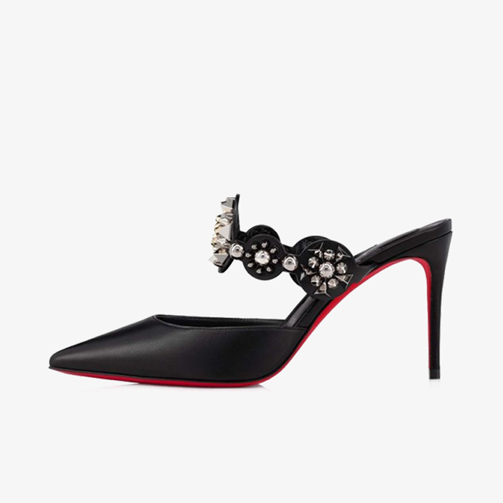 Black Leather with Strass and Silver Spikes - ARNO CONTI