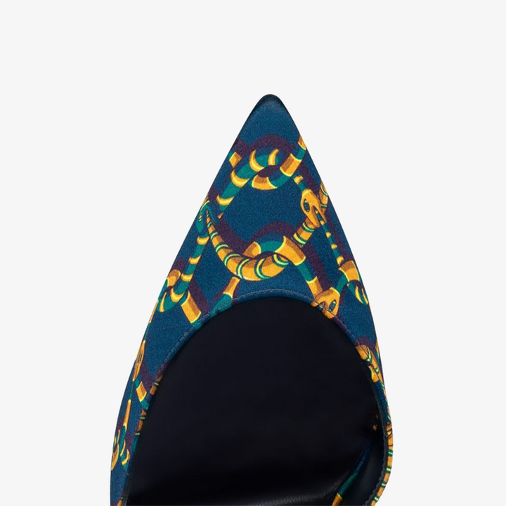 Midnight Blue satin Pump with Plunging Decollete - ARNO CONTI