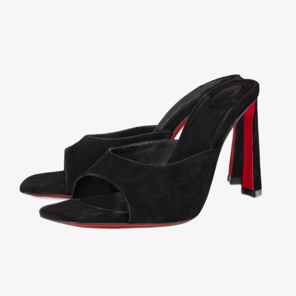 Black Suede Square-Toe Mule