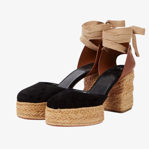 Suede Round Toe Black Sandal