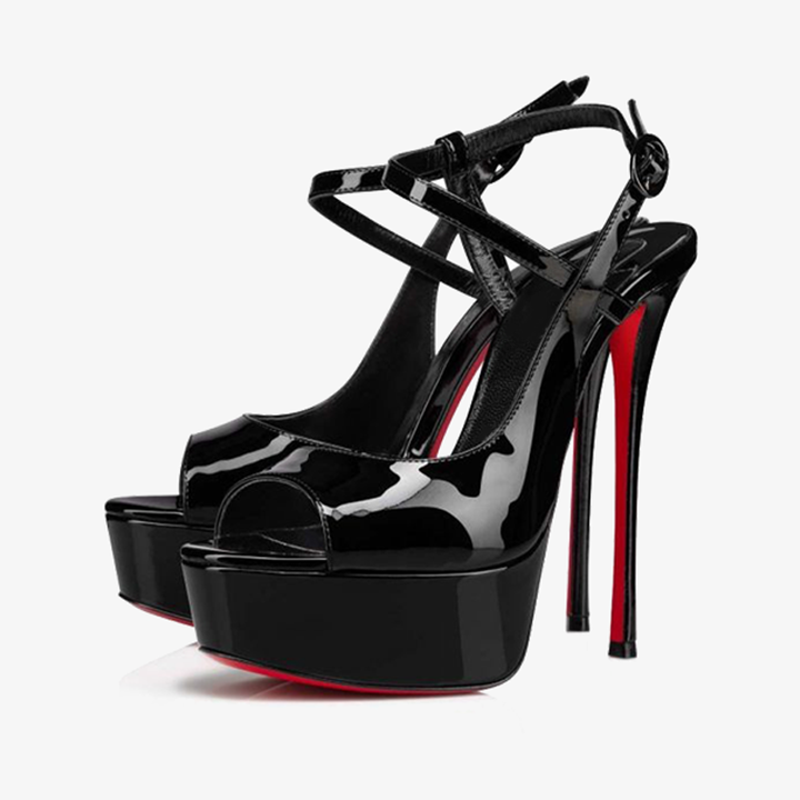 Black Patent Leather Sandal Stiletto - ARNO CONTI