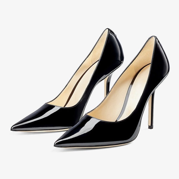 Black Patent Leather Pointed-Toe Pumps