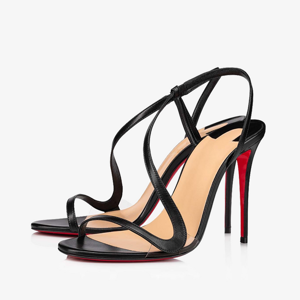 Sleek Black Calf Leather Stiletto Sandal