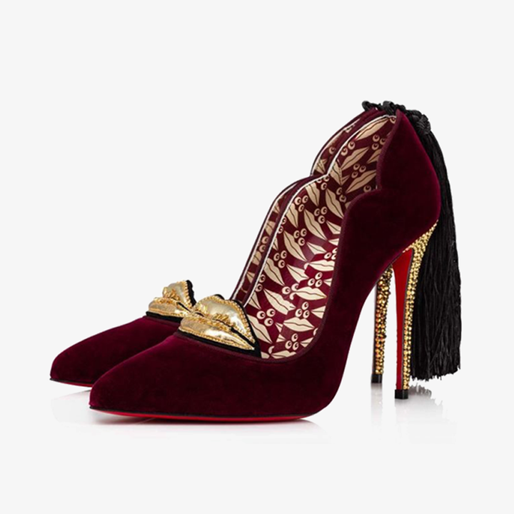 Red velvet Pump with Black Pompom - ARNO CONTI