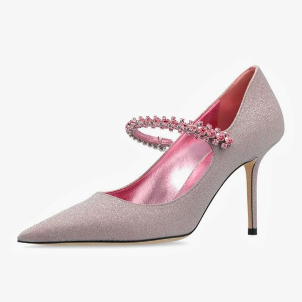 Pink Glittered Leather Pumps