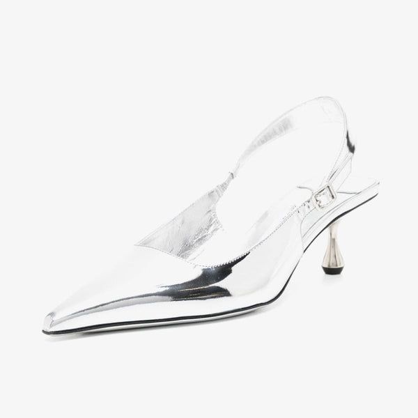 Silver Metallic Slingback Pumps