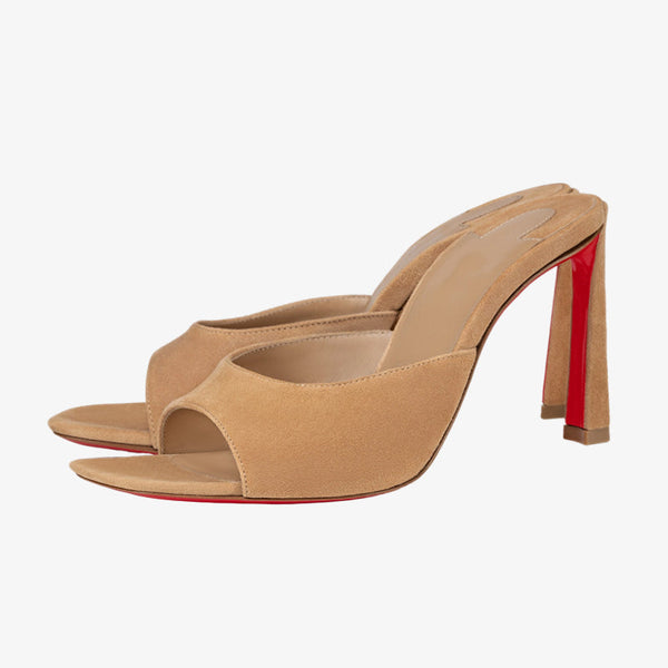 Camel Velvet Square-Toe Mule